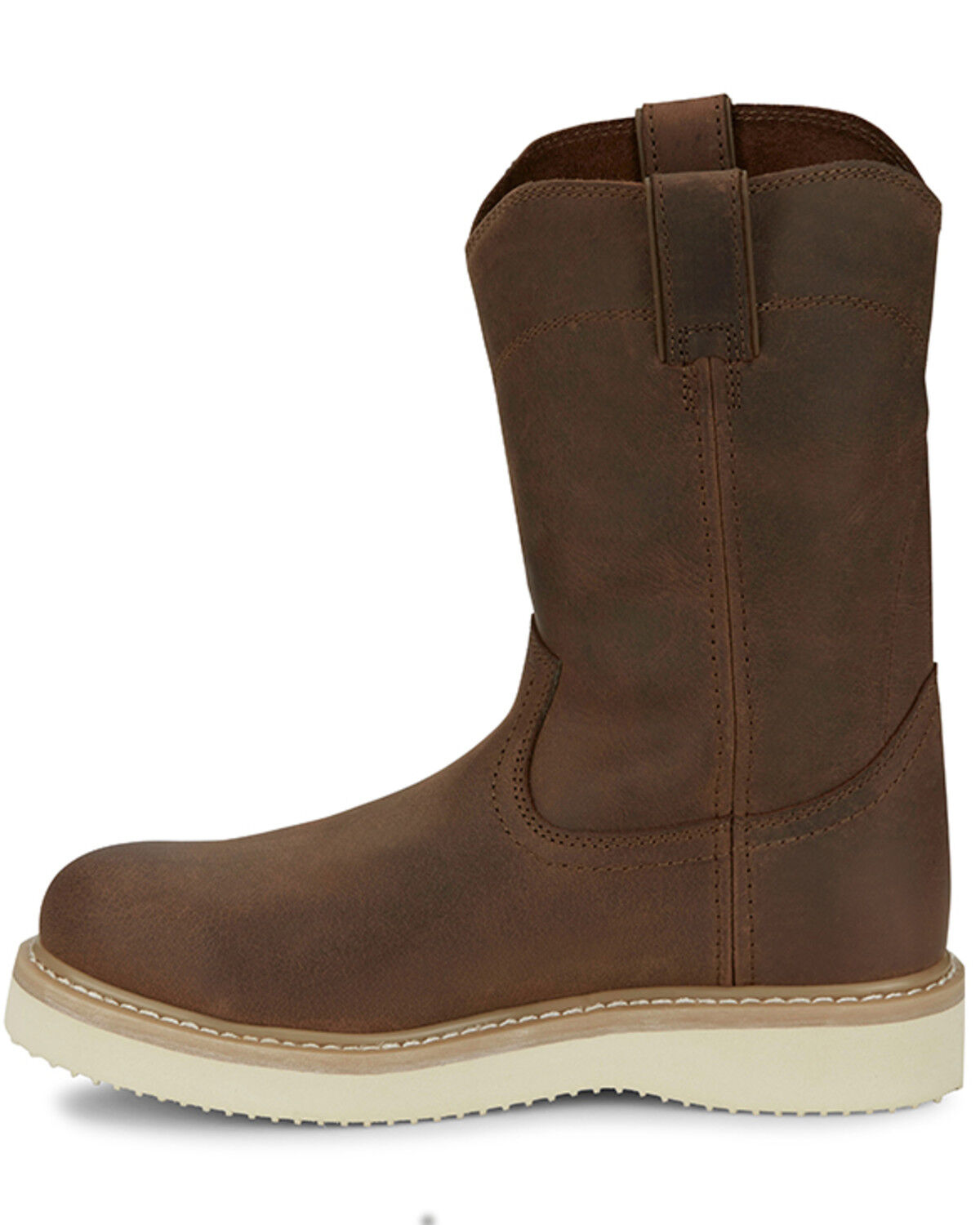 Image #3 - Justin Men's Pull-On Work Boots - Steel Toe, Brown, hi-res