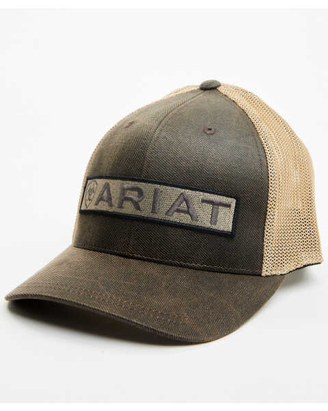 Ariat Men's Long Logo Patch Trucker Cap , Brown, hi-res