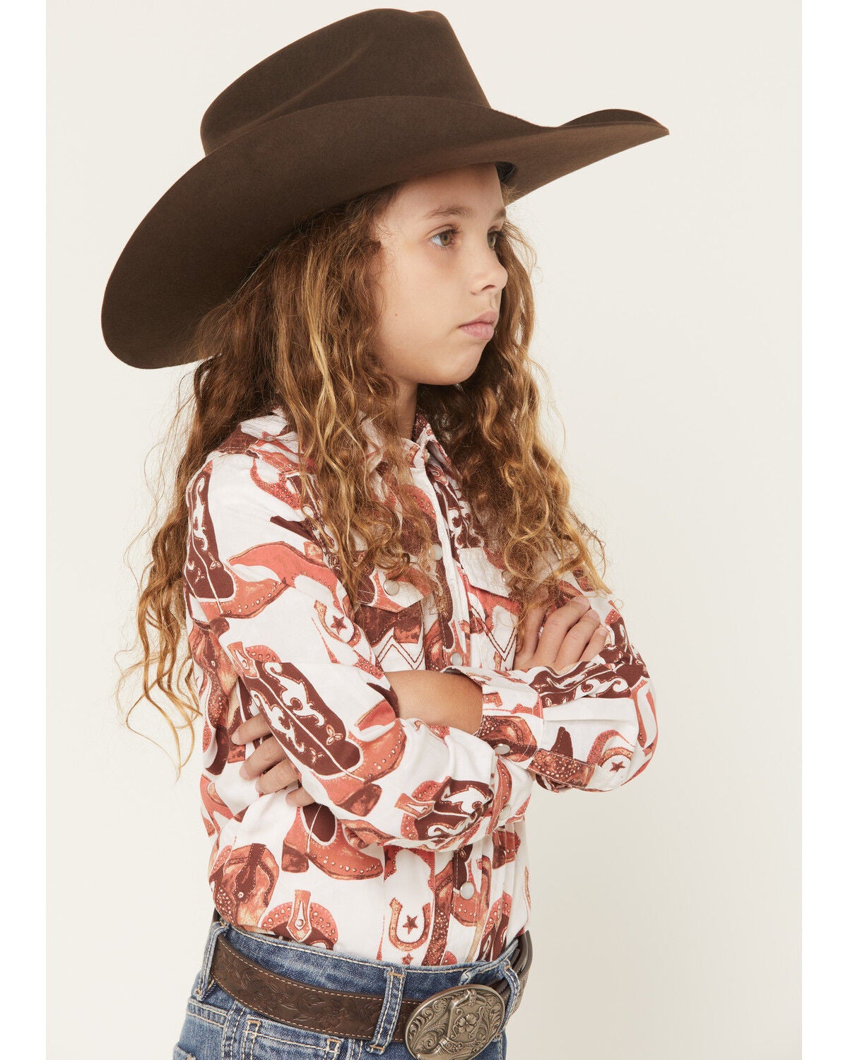 Image #2 - Wrangler Girls' Boot Print Long Sleeve Pearl Snap Western Shirt, White, hi-res