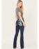 Miss Me Women's Dark Wash Mid Rise Non-Flap Fleur De Lis Bootcut Jeans, Dark Wash, hi-res