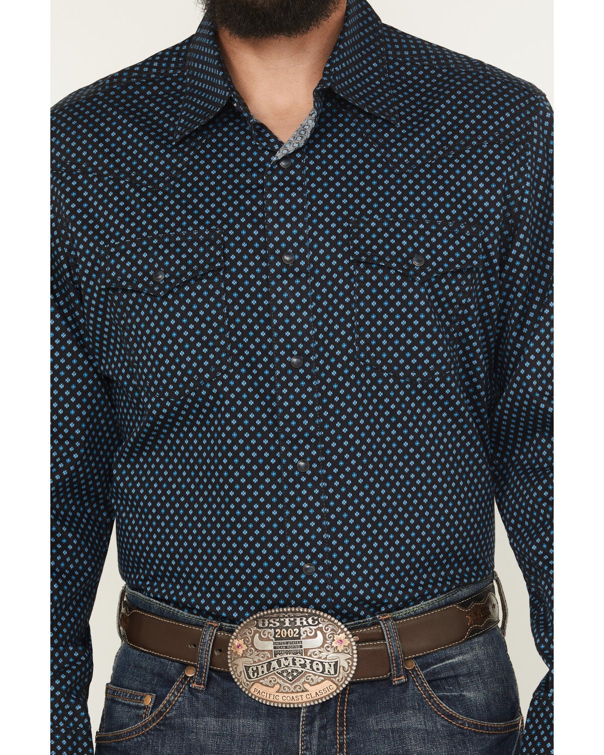 Image #3 - Wrangler Retro Men's Geo Print Long Sleeve Snap Western Shirt, Navy, hi-res