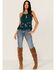 Shyanne Women's Embroidered Floral Keyhole Tank, Deep Teal, hi-res