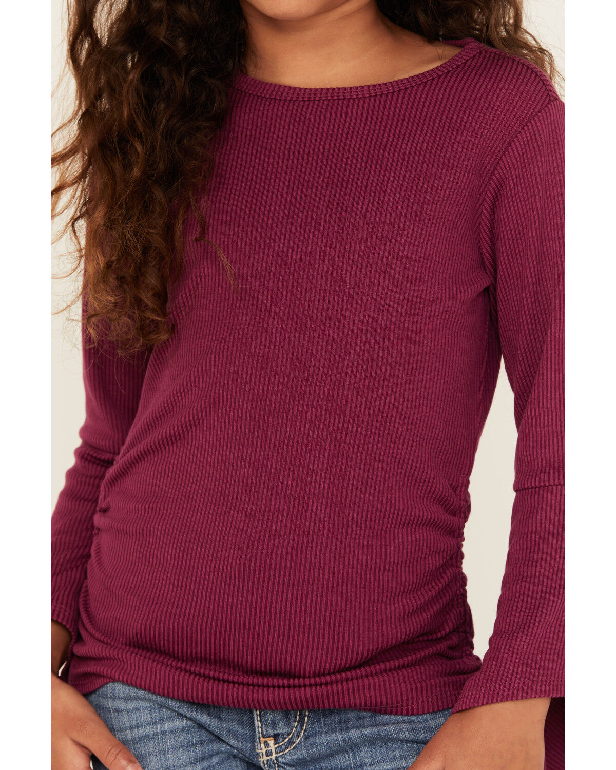 Image #3 - Shyanne Girls' Bell Sleeve Ruched Side Top, Fuchsia, hi-res