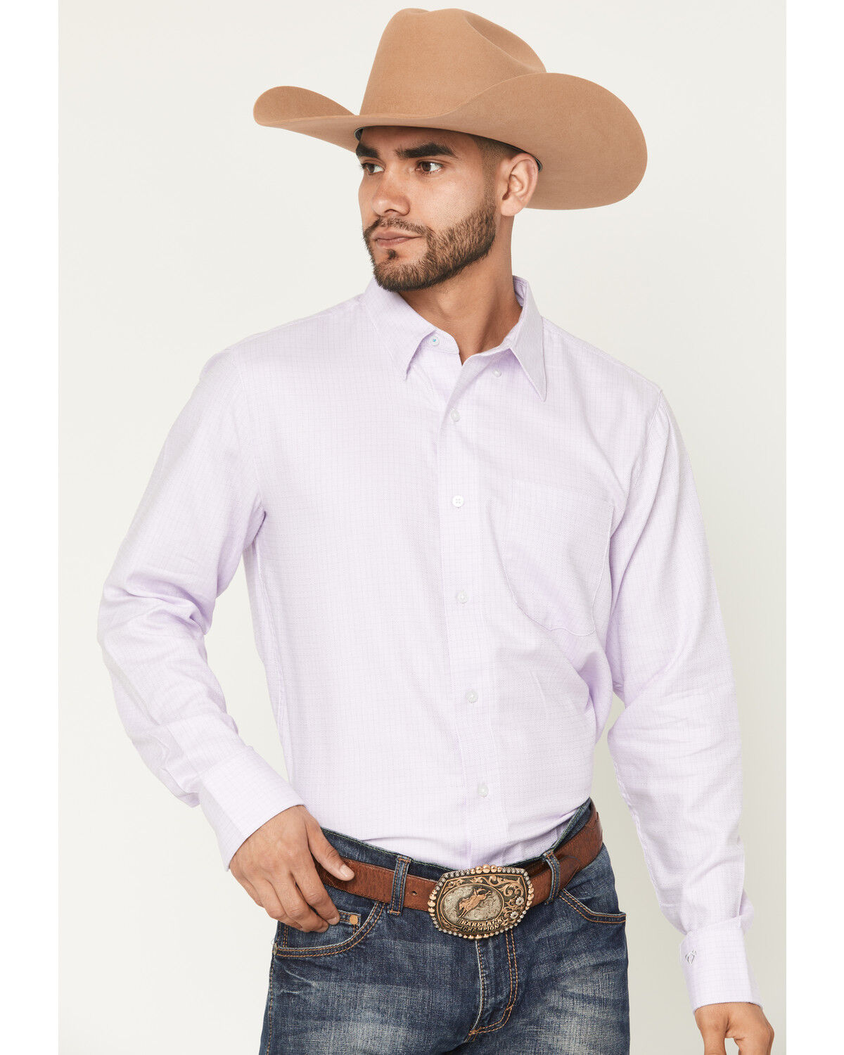 Image #1 - Wrangler X Cody Johnson Men's Geo Print Long Sleeve Button-Down Western Shirt, Light Purple, hi-res