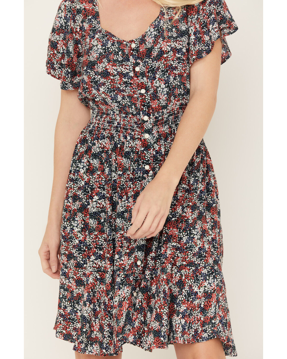 Image #3 - Wrangler Women's Ditsy Snap Front Mini Dress, Red/white/blue, hi-res