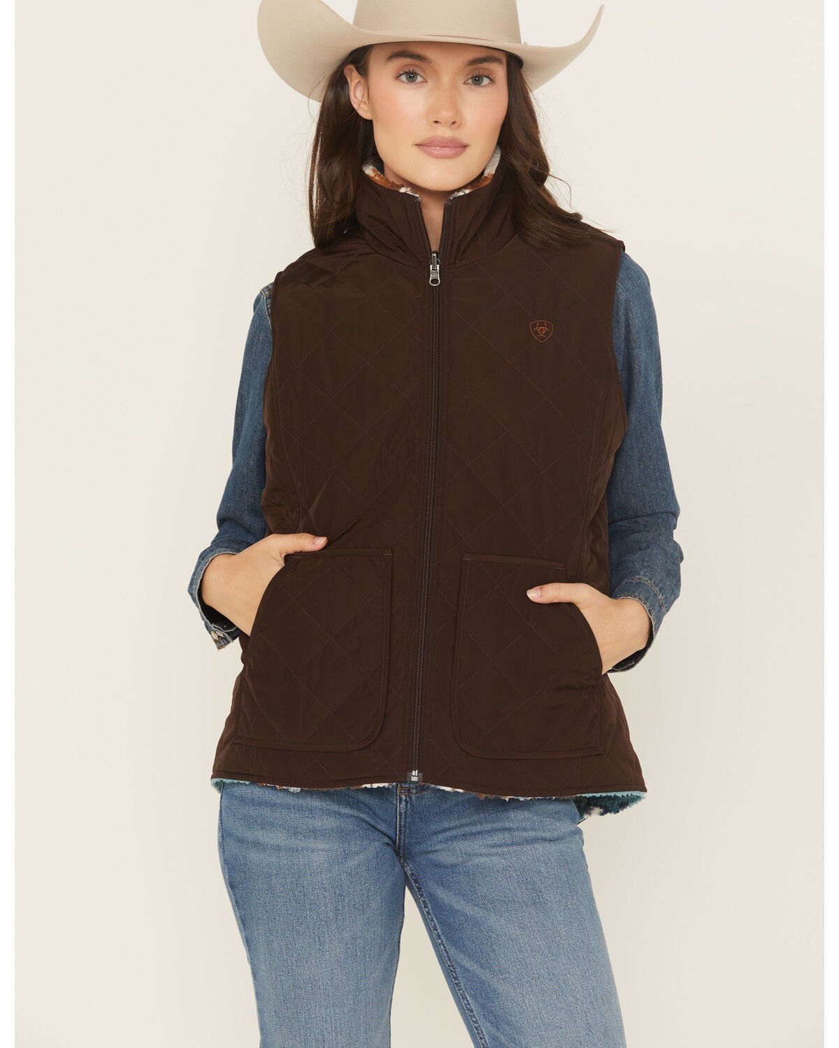 Image #1 - Ariat Women's Dilon 2.0 Reversible Insulated Vest, Brown, hi-res
