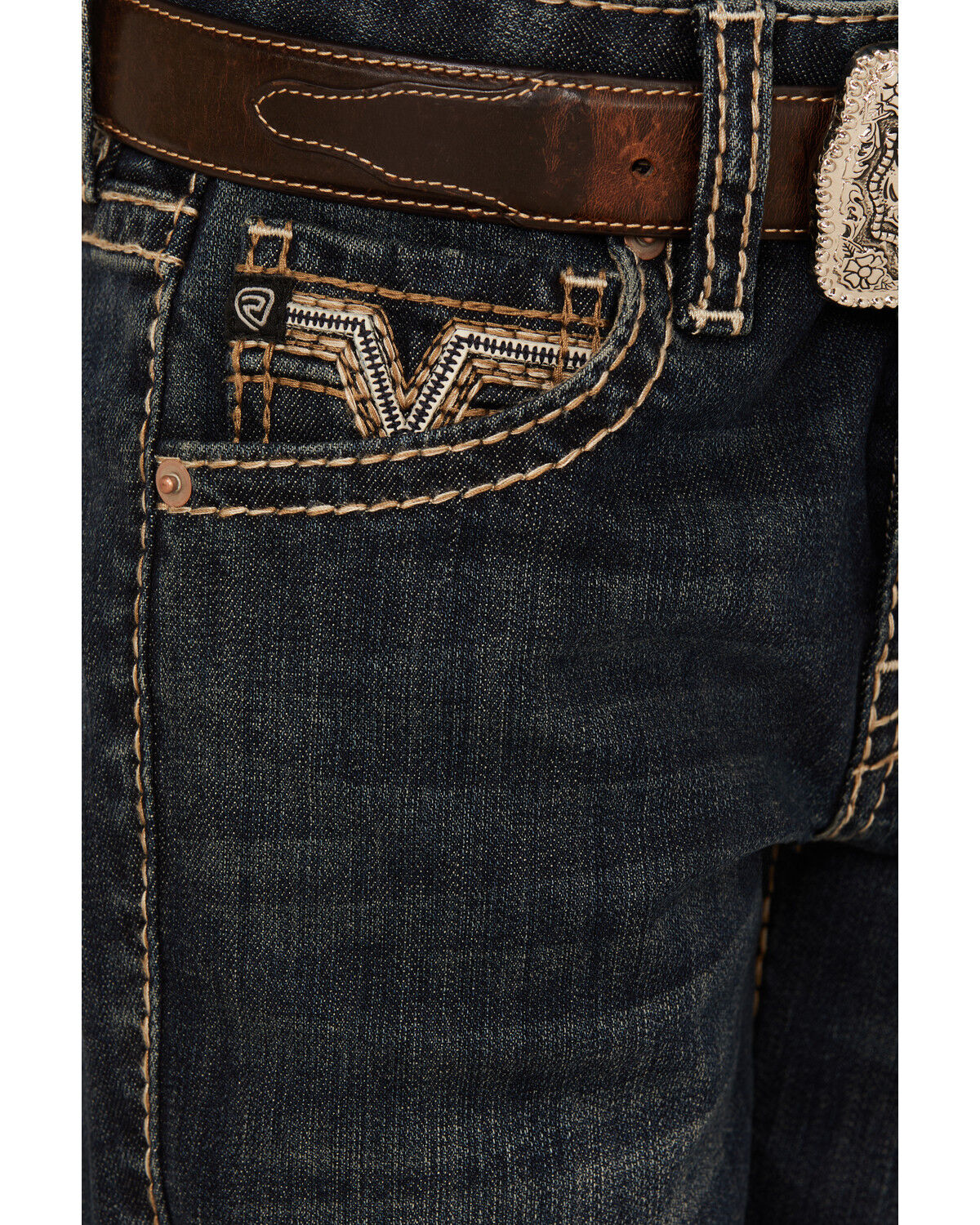 Image #2 - Rock & Roll Denim Boys' Dark Wash Bootcut Stretch Denim Jeans, Blue, hi-res