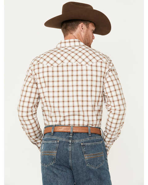 Image #4 - Wrangler Retro Men's Plaid Print Long Sleeve Snap Western Shirt, Brown, hi-res