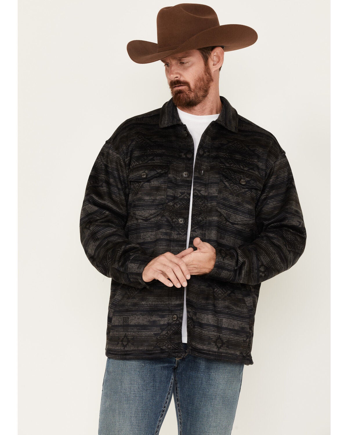 Ariat Men's Cladwell Southwestern Print Shirt Jacket, Charcoal, hi-res