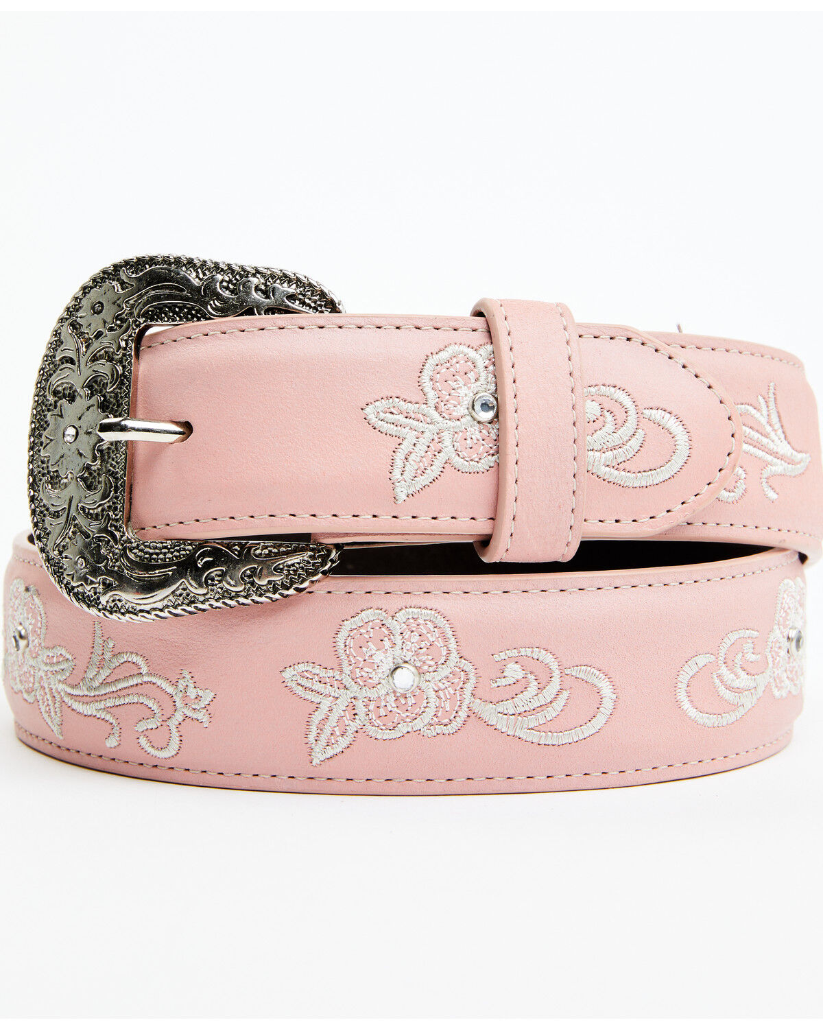Image #1 - Shyanne Women's Embroidered Floral Rhinestone Western Belt, Light Pink, hi-res