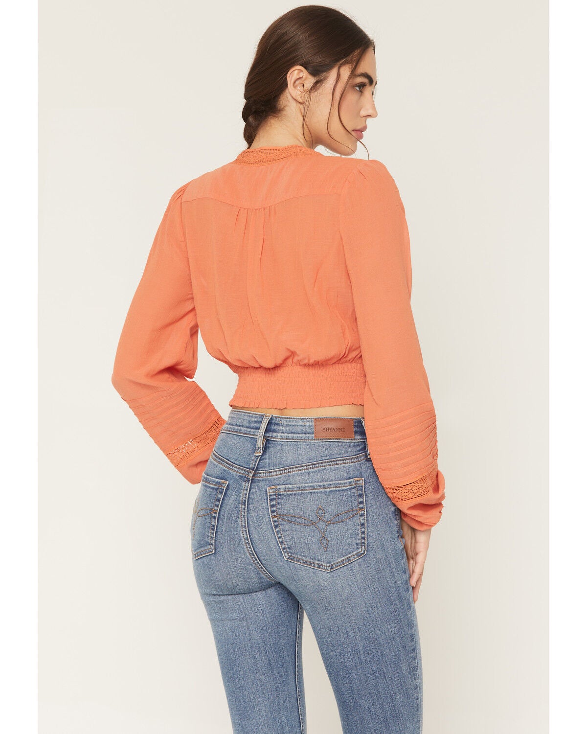 Image #4 - Shyanne Women's Embroidered Smocked Long Sleeve Shirt, Coral, hi-res