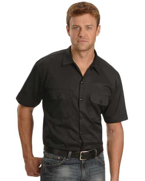 Image #1 - Dickies Men's Short Sleeve Twill Work Shirt - Big & Tall-Folded, Black, hi-res