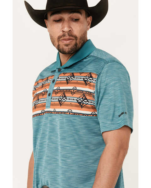Image #2 - RANK 45® Men's Jacinto Southwestern Border Striped Short Sleeve Polo Shirt , Teal, hi-res
