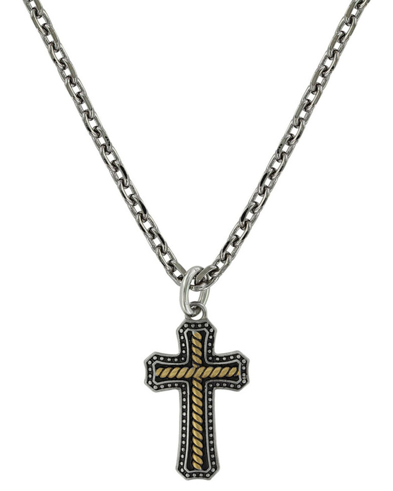 Montana Silversmiths Two Tone Stainless Cross Necklace, Silver, hi-res