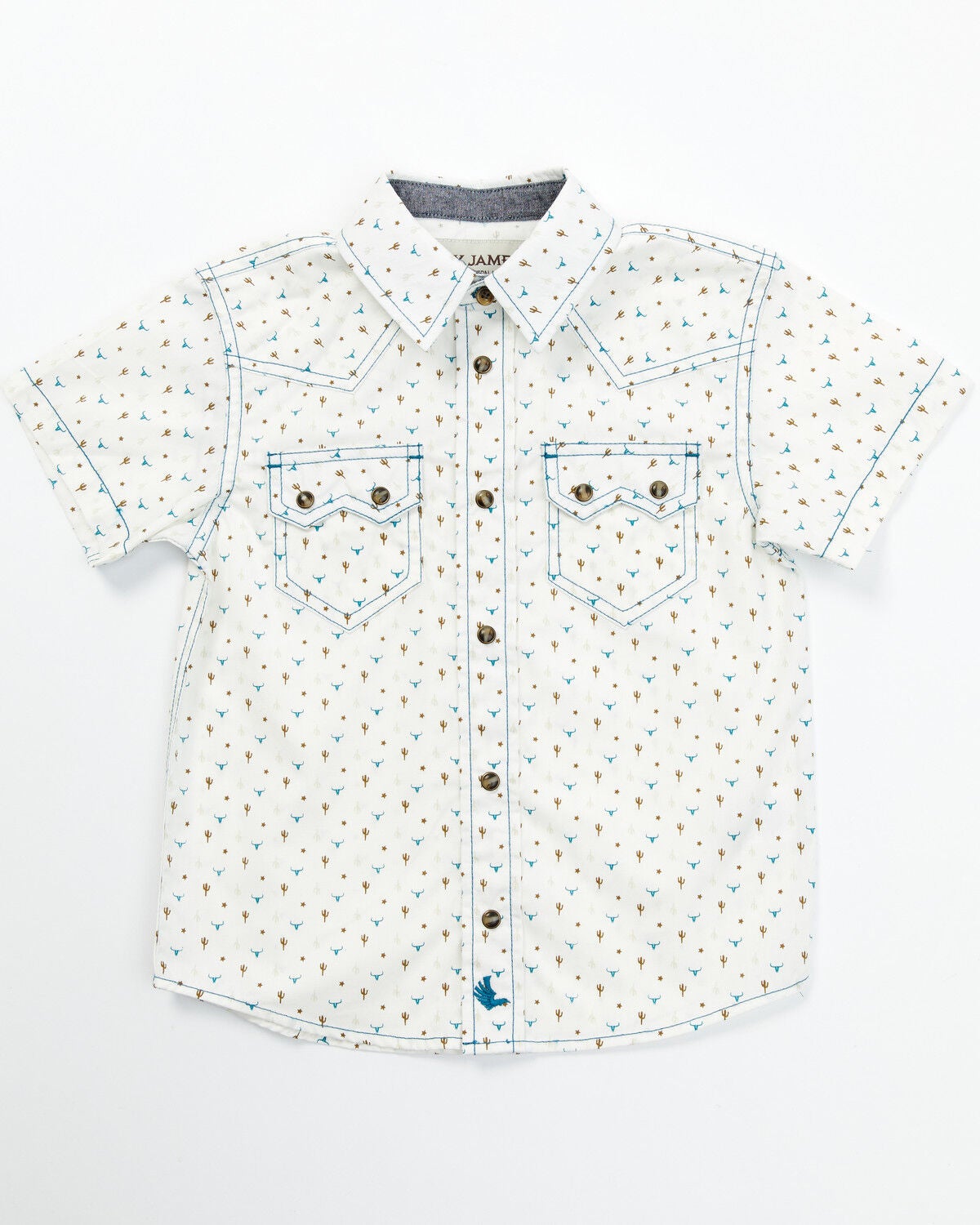 Cody James Toddler Boys' Bull and Cactus Print Short Sleeve Snap Western Shirt, Oatmeal, hi-res