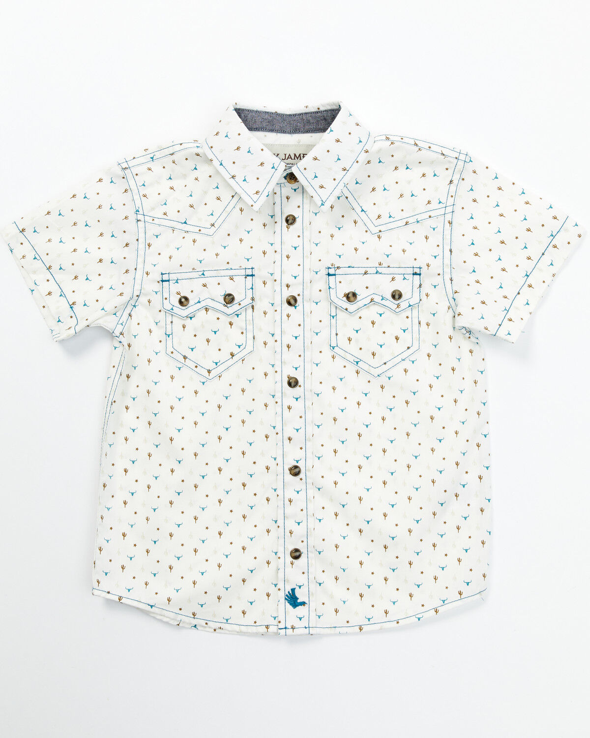 Image #1 - Cody James Toddler Boys' Bull and Cactus Print Short Sleeve Snap Western Shirt, Oatmeal, hi-res