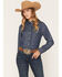 Image #1 - Wrangler Retro Women's Dark Wash Horseshoe Print Denim Long Sleeve Snap Western Shirt, Dark Wash, hi-res