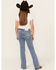 Image #1 - Miss Me Girls' Light Wash Cross Pocket Bootcut Denim Jeans, Blue, hi-res