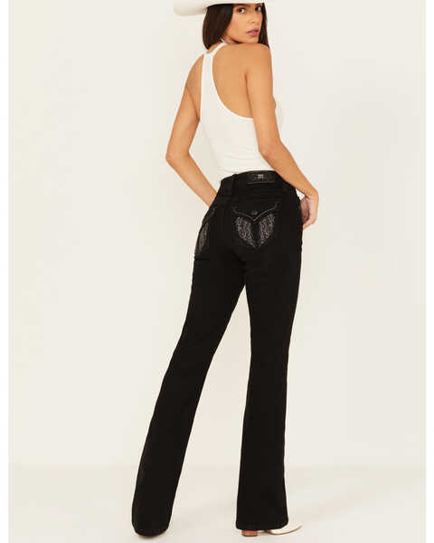 Image #1 - Miss Me Women's Mid Rise Downward Wing Pocket Bootcut Stretch Denim Jeans , Black, hi-res