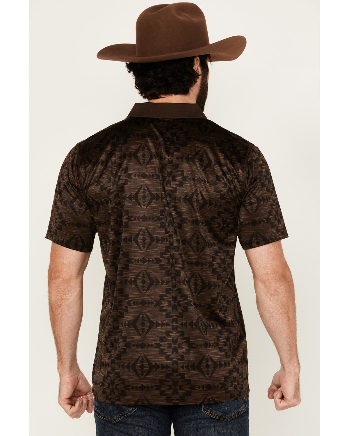 Image #4 - RANK 45® Men's Tonal Southwestern Print Short Sleeve Button-Down Polo Shirt, Coffee, hi-res