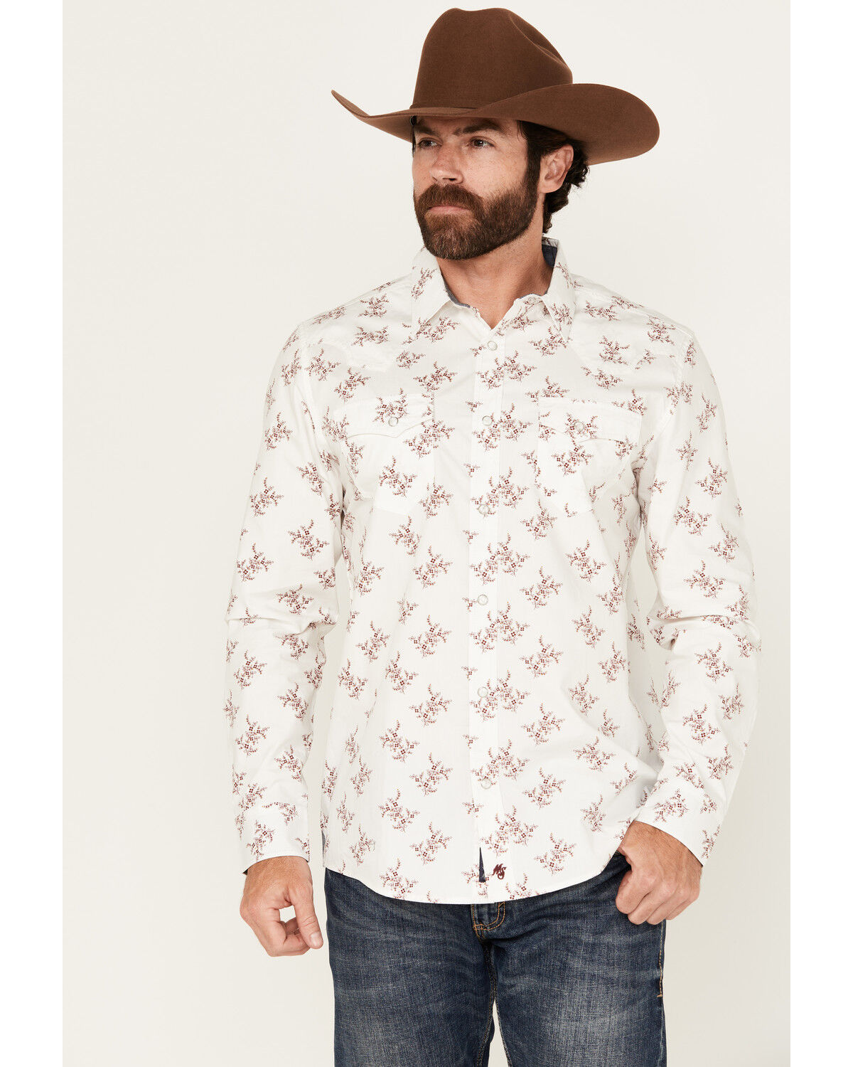 Image #1 - Moonshine Spirit Men's In the Light Floral Print Long Sleeve Snap Western Shirt, Cream, hi-res