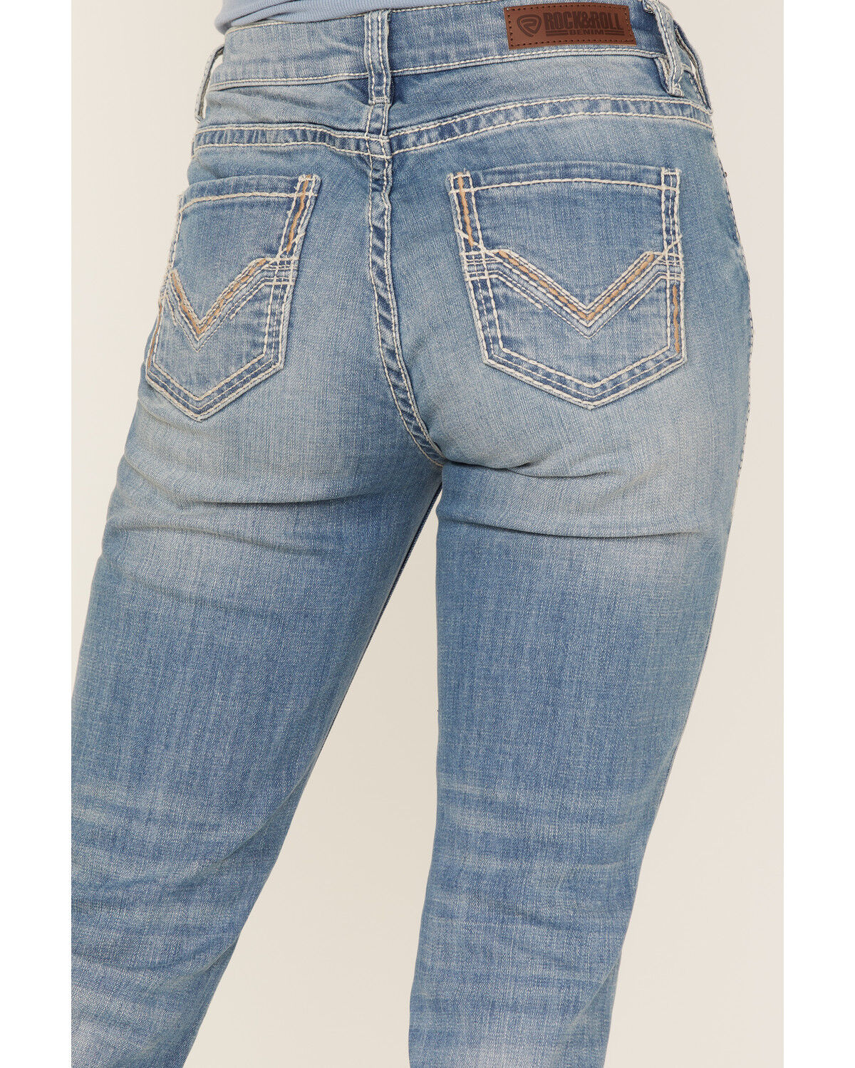 Image #4 - Rock & Roll Denim Women's Light Wash Mid Rise Straight Riding Jeans, Light Wash, hi-res