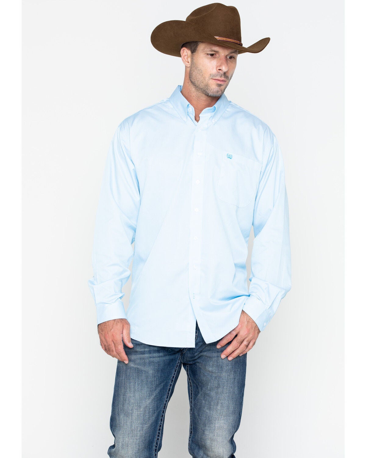 Image #6 - Cinch Men's Striped Print Tencel Long Sleeve Button-Down Western Shirt - Big, Light Blue, hi-res
