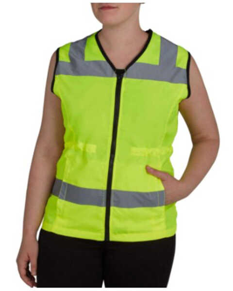 Utility Pro Women's Hi-Vis Reflective Nylon Zip-Front Work Vest , Yellow, hi-res