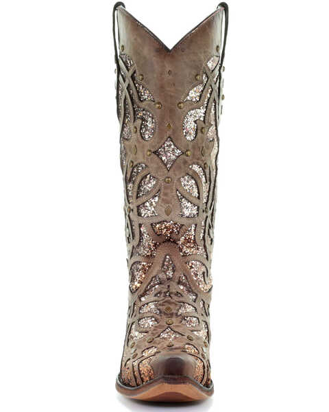 Image #5 - Corral Women's Golden Luminary Roots Western Boots - Snip Toe, Light Grey, hi-res