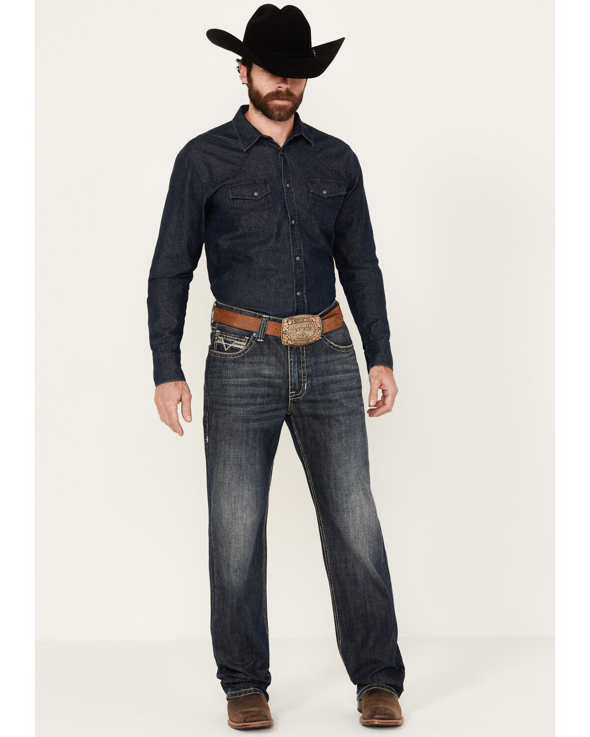 Image #3 - Rock & Roll Denim Men's Double Barrel Dark Vintage Wash Relaxed Straight Rigid Denim Jeans, Dark Medium Wash, hi-res