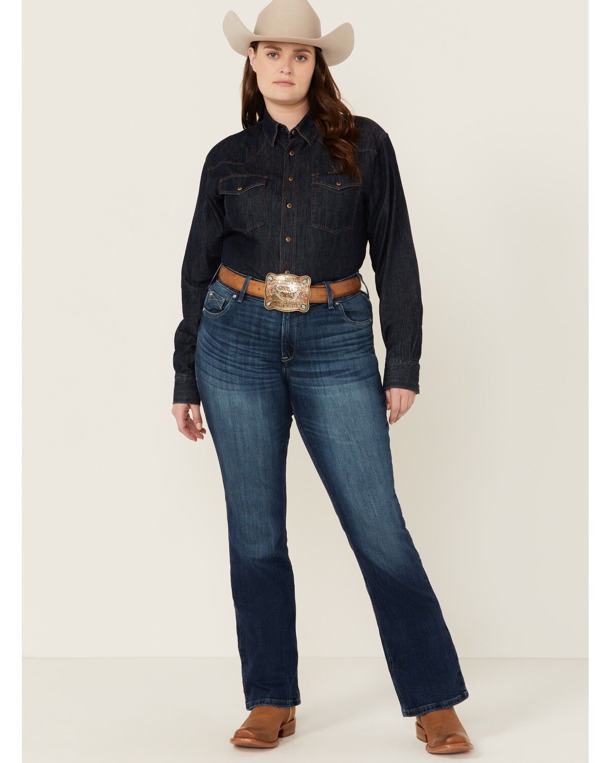 Image #1 - Ariat Women's Dark Wash Ariana Mid Rise Bootcut Stretch Denim Jeans - Plus, Dark Wash, hi-res