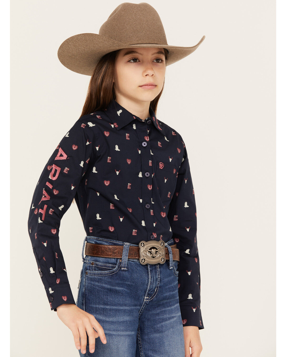 Image #1 - Ariat Girls' Team Kirby Long Sleeve Button Down Western Shirt, , hi-res