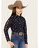 Ariat Girls' Team Kirby Long Sleeve Button Down Western Shirt, Navy, hi-res