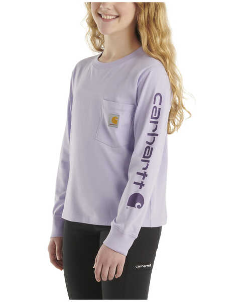 Image #2 - Carhartt Toddler Girls' Logo Pocket Long Sleeve Shirt , Lavender, hi-res