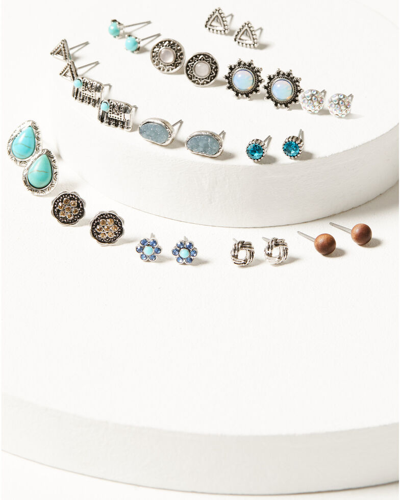 Shyanne Women's Stud Earrings Multipack - 14-Piece Set , Turquoise, hi-res
