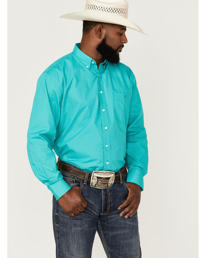 Resistol Men's Turquoise Medley Diamond Geo Print Long Sleeve Button-Down Western Shirt , Turquoise, hi-res