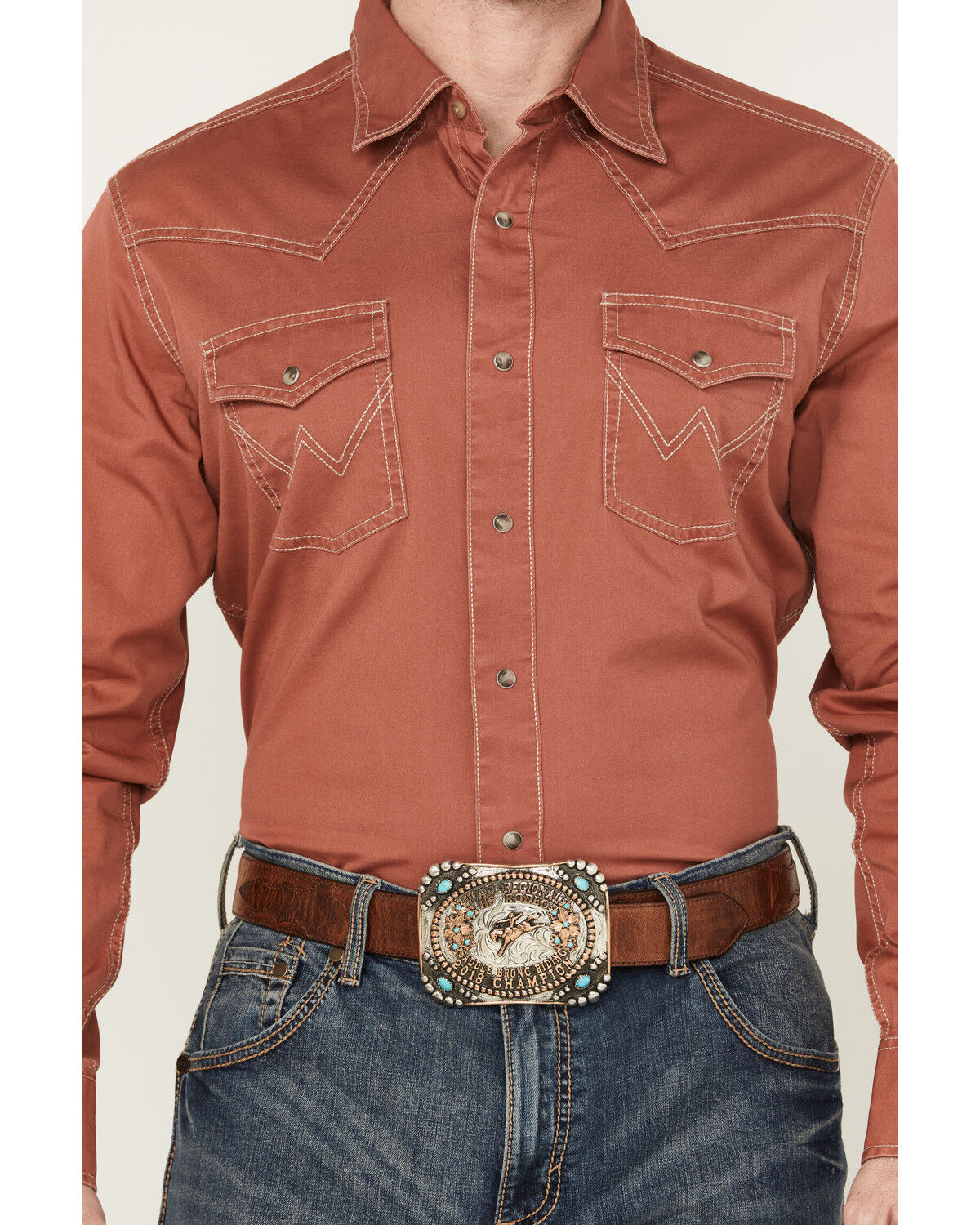 Image #3 - Wrangler Retro Men's Solid Long Sleeve Snap Western Shirt - Tall, Rust Copper, hi-res
