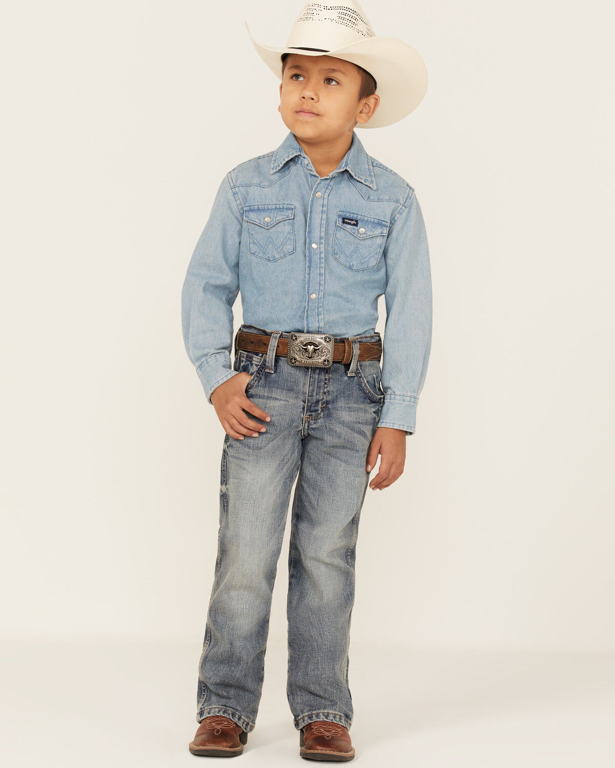 Image #1 - Wrangler Little Boys' Greeley Relaxed Bootcut Jeans, Blue, hi-res