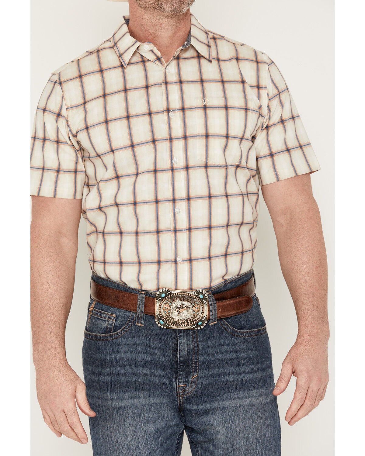 Image #3 - Cody James Men's Sunset Hour Plaid Print Short Sleeve Button-Down Stretch Western Shirt, Cream, hi-res
