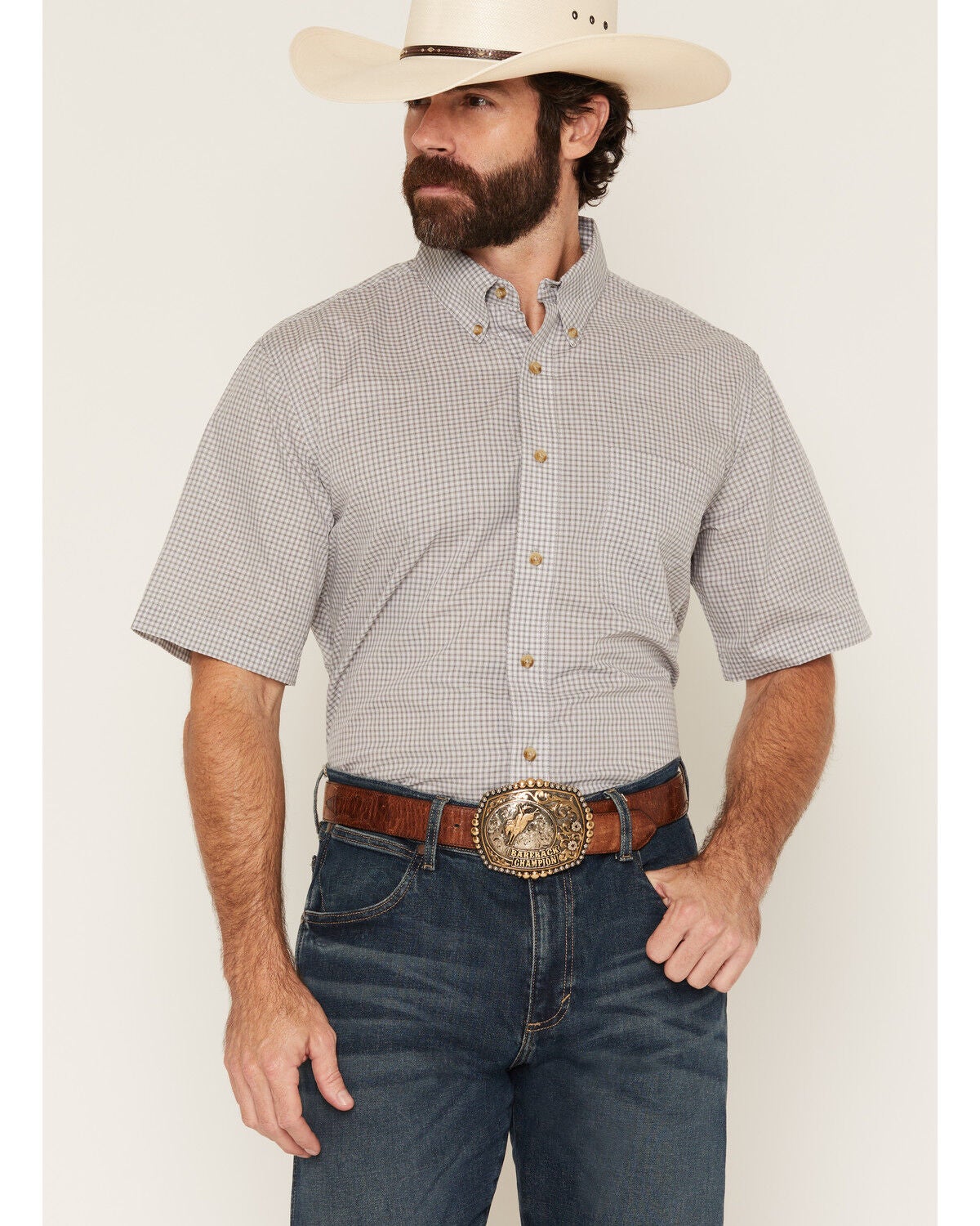 Wrangler Riata Men's Assorted Plaid Print Short Sleeve Button-Down Western Shirt, Multi, hi-res