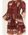 Flying Tomato Women's Paisley Patchwork Smocked Dress, Burgundy, hi-res