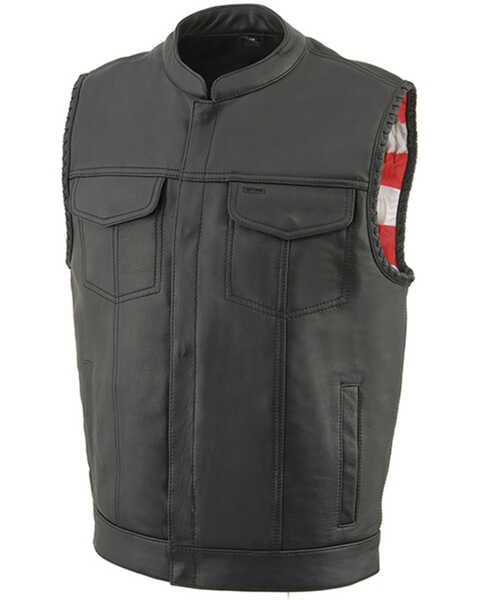 Milwaukee Leather Men's Old Glory Laced Arm Hole Concealed Carry Leather Vest - 5X, Black, hi-res