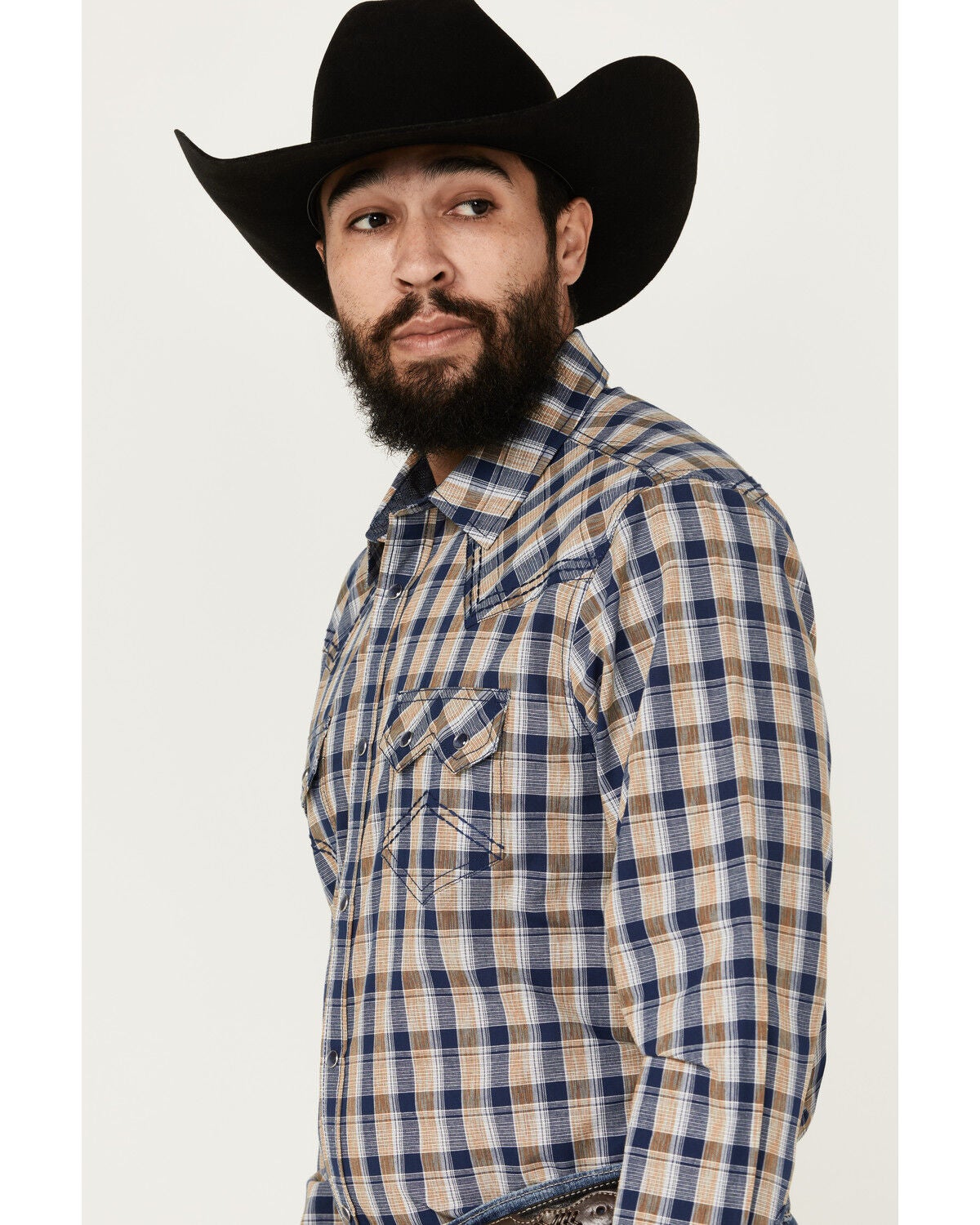 Image #2 - Cody James Men's Colt Plaid Print Long Sleeve Snap Western Shirt, Navy, hi-res