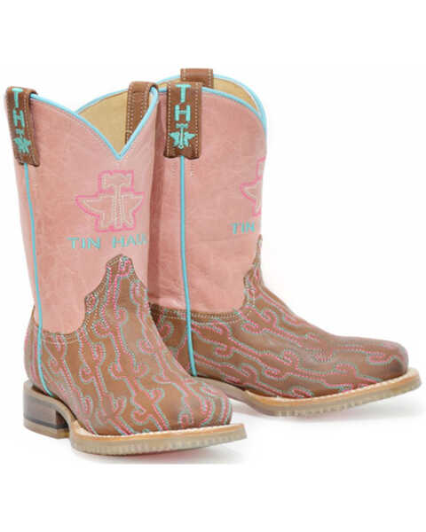 Tin Haul Girls' Cacti Western Boots - Square Toe, Brown, hi-res
