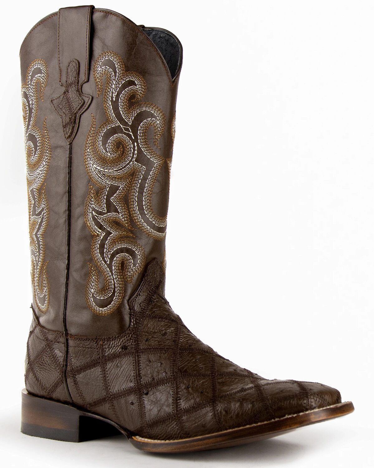 Image #2 - Ferrini Men's Ostrich Patchwork Exotic Western Boots - Broad Square Toe, Chocolate, hi-res
