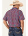 Image #4 - Moonshine Spirit Men's Roja Plaid Print Short Sleeve Snap Western Shirt , Navy, hi-res