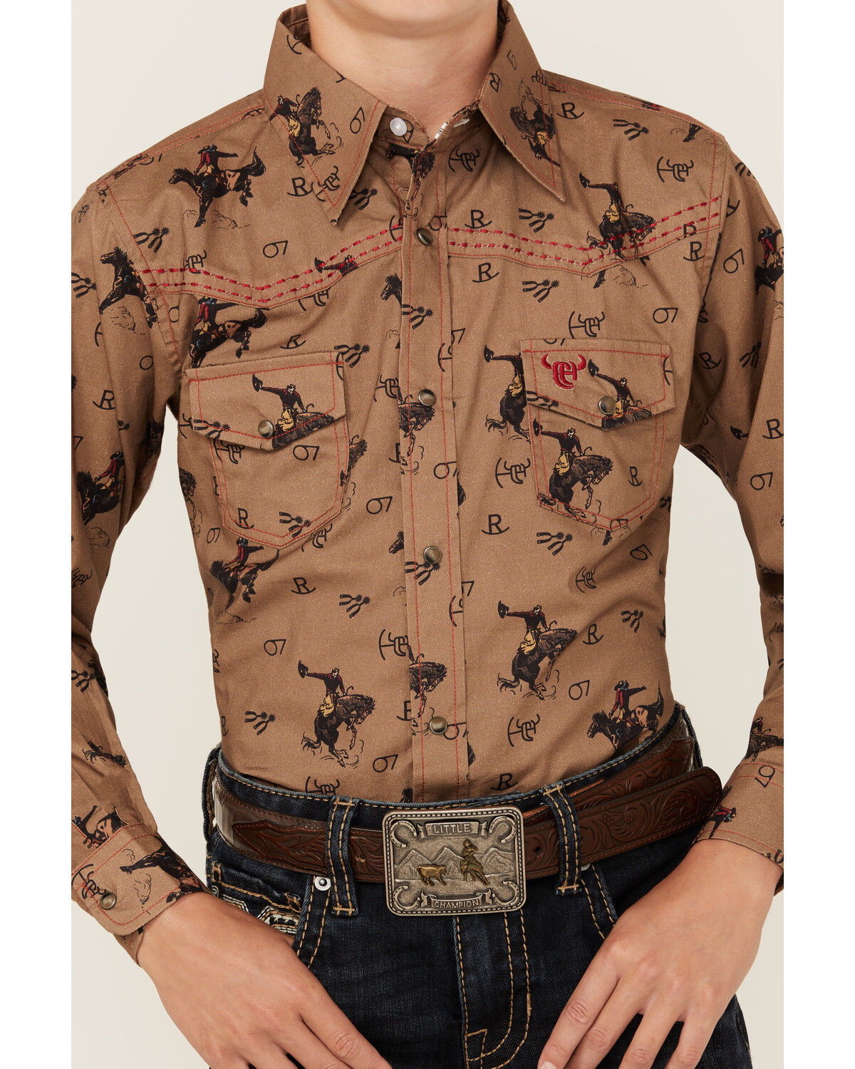 Image #3 - Cowboy Hardware Boys' Vintage Bronc Long Sleeve Snap Stretch Western Shirt, Brown, hi-res