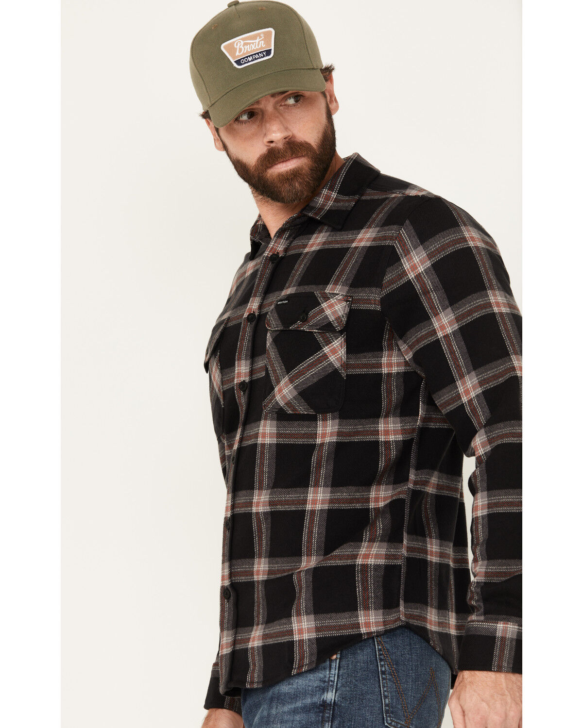 Image #2 - Brixton Men's Bowery Stretch Plaid Print Long Sleeve Button-Down Flannel Shirt, Black, hi-res