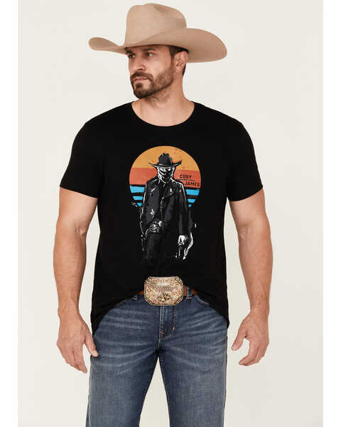 Image #1 - Cody James Men's Sunset Bandit Skull Graphic Short Sleeve T-Shirt , Black, hi-res