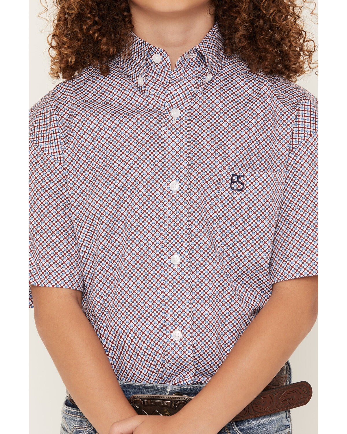 Image #3 - Panhandle Slim Men's Geo Print Short Sleeve Button-Down Stretch Western Shirt, Red, hi-res